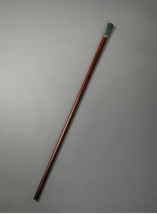 独角鹿西洋古董 法国出品Milord款式纯银环箍翡翠雕花杖柄装饰紫檀木杖身牛角杖脚古董手杖 商品图1
