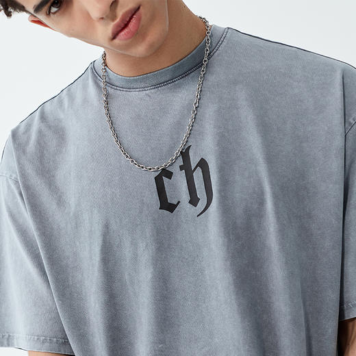 CHINISM 花灰色经典短袖t恤男潮牌欧美高街基础水洗做旧简约半袖 商品图3