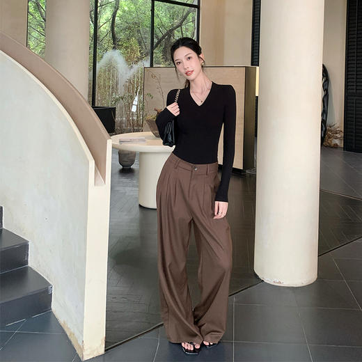 V领高弹力修身显瘦螺纹针织衫 商品图3