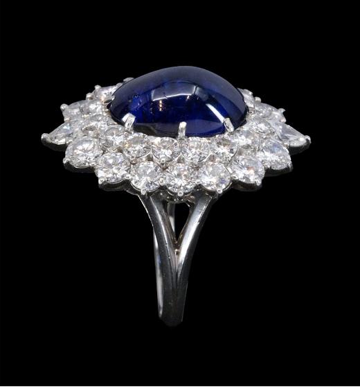 独角鹿西洋古董 1970年代法国出品玛格丽特款铂金镶嵌钻石及斯里兰卡无烧蓝宝石戒指 商品图3