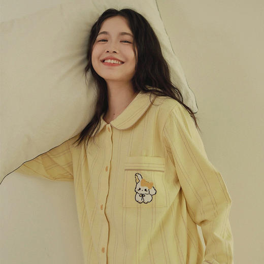 2025秋新款！纯棉磨毛条纹可爱长耳兔卡通宽松家居服 全棉睡衣套装冬季女士 商品图4