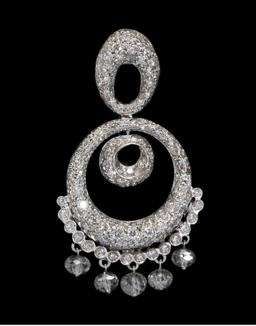 独角鹿西洋古董 1980年代法国出品枝形吊灯式水滴流苏造型白金镶嵌钻石耳环一对 商品图0