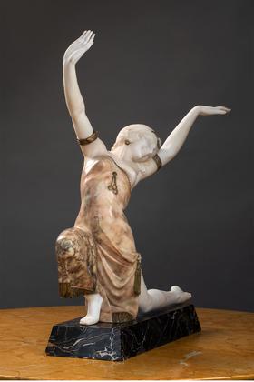 独角鹿西洋古董 意大利雕塑家Tancredi Pozzi签名创作描金装饰天然大理石及卡拉拉大理石雕塑作品《舞者》