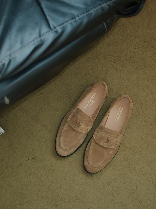 「星星月亮」原创设计非对称老钱风黑色卡其色乐福鞋 商品图2