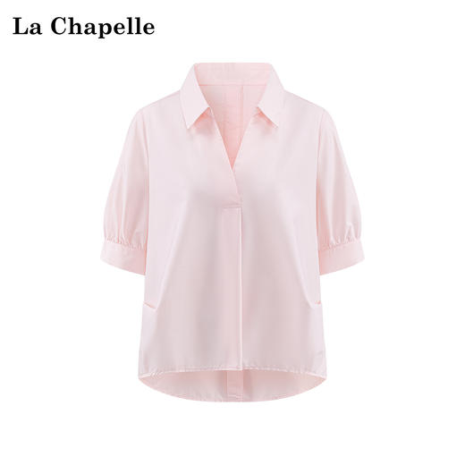 天猫同步【丝滑/垂坠】拉夏贝尔/La Chapelle简约通勤高级感新款百搭宽松上衣女后背纽扣短袖衬衫 商品图0