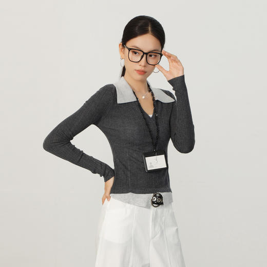 极简撞色翻领针织衫-纪念日百货门店同款164294164 商品图1