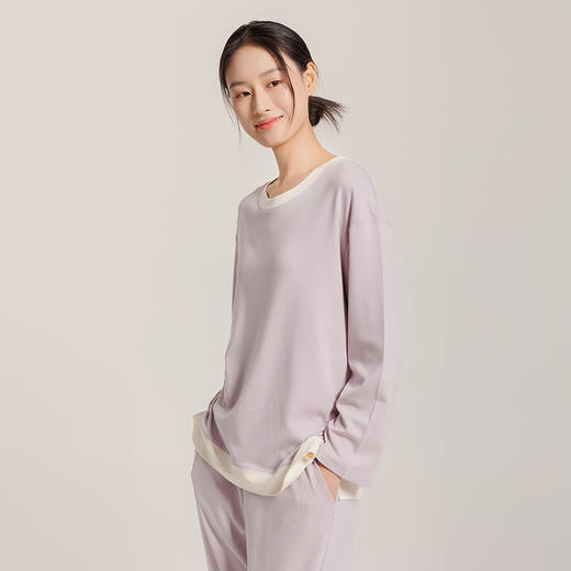 weyo秋季新款女舒感棉宽松舒适睡衣撞色圆领长袖家居服套装50703 商品图0