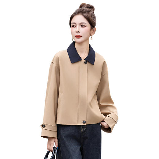 ZYF8879韩系轻奢女装风衣2025秋季新款英伦风拼接条纹长袖百搭中长款外套 商品图4