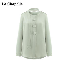 会员福利【飘带衬衫+垂坠顺滑】拉夏贝尔/La Chapelle法式垂感缎面立体花朵飘带设计感长袖衬衫