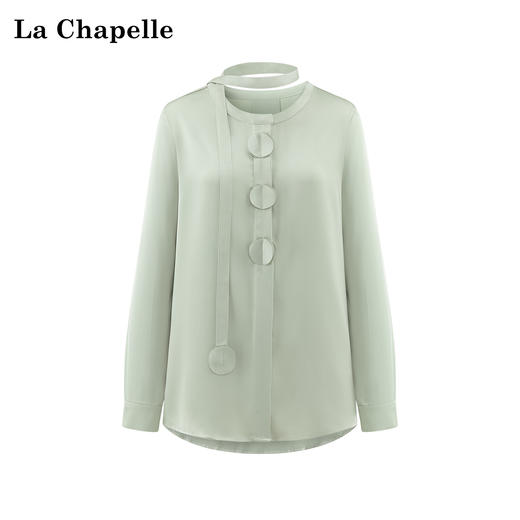 会员福利【飘带衬衫+垂坠顺滑】拉夏贝尔/La Chapelle法式垂感缎面立体花朵飘带设计感长袖衬衫 商品图0