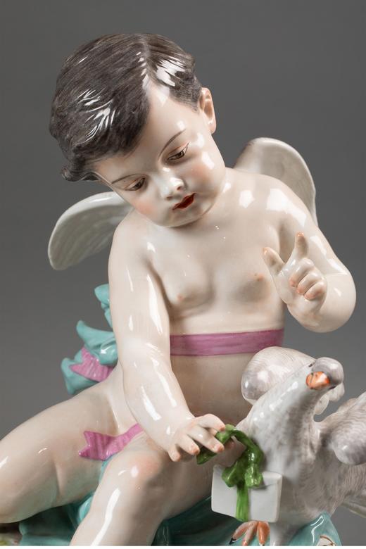 独角鹿西洋古董 19世纪法国著名瓷器工坊Locré出品爱神小天使主题描金彩绘瓷偶一对 商品图7