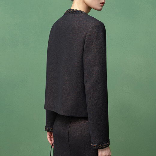 【林栖设计小店】金风玉露系列金葱羊毛套装手钩花边2025秋冬新款上衣半裙1954055 商品图4