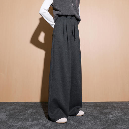 三彩2025冬季新款简约通勤休闲长裤松紧腰阔腿裤宽松垂感显瘦M 商品图1