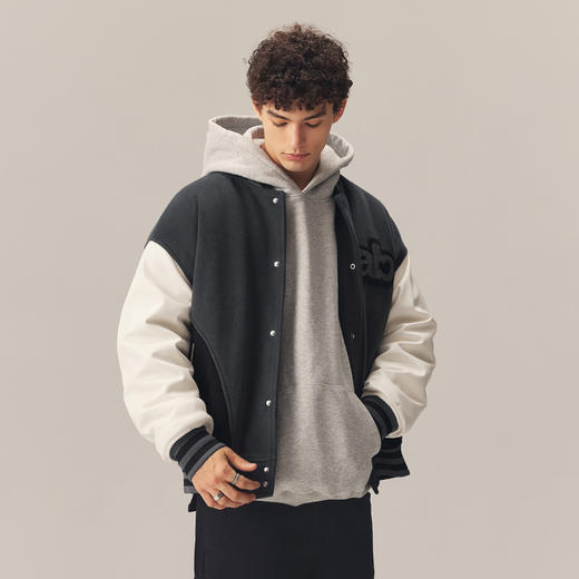 CHINISM CHab毛巾绣美式复古棒球服男女秋冬加厚拼接夹克情侣外套 商品图1