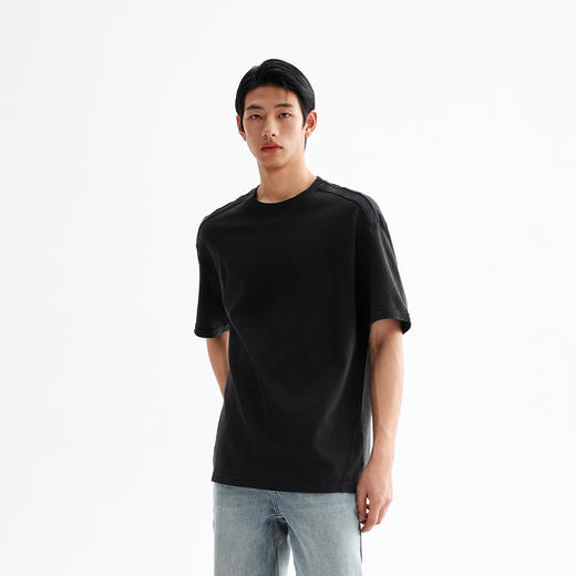 CHINISM赤尘 10支单纱柔软透气纯色短袖T恤男夏季美式宽松半袖 商品图3