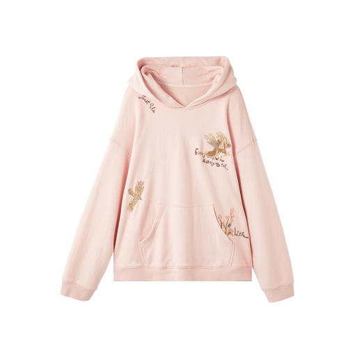 谜底连帽卫衣长袖2025冬季新品棉质粉色绣花宽松百搭女254MV1608 商品图4