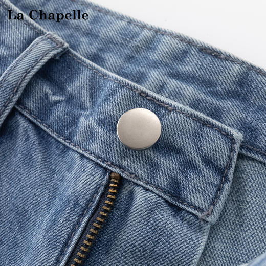 天猫同步【ykk拉链+高质感】拉夏贝尔/La Chapelle高腰显瘦秋季新款一粒扣侧边破洞牛仔裤 商品图2