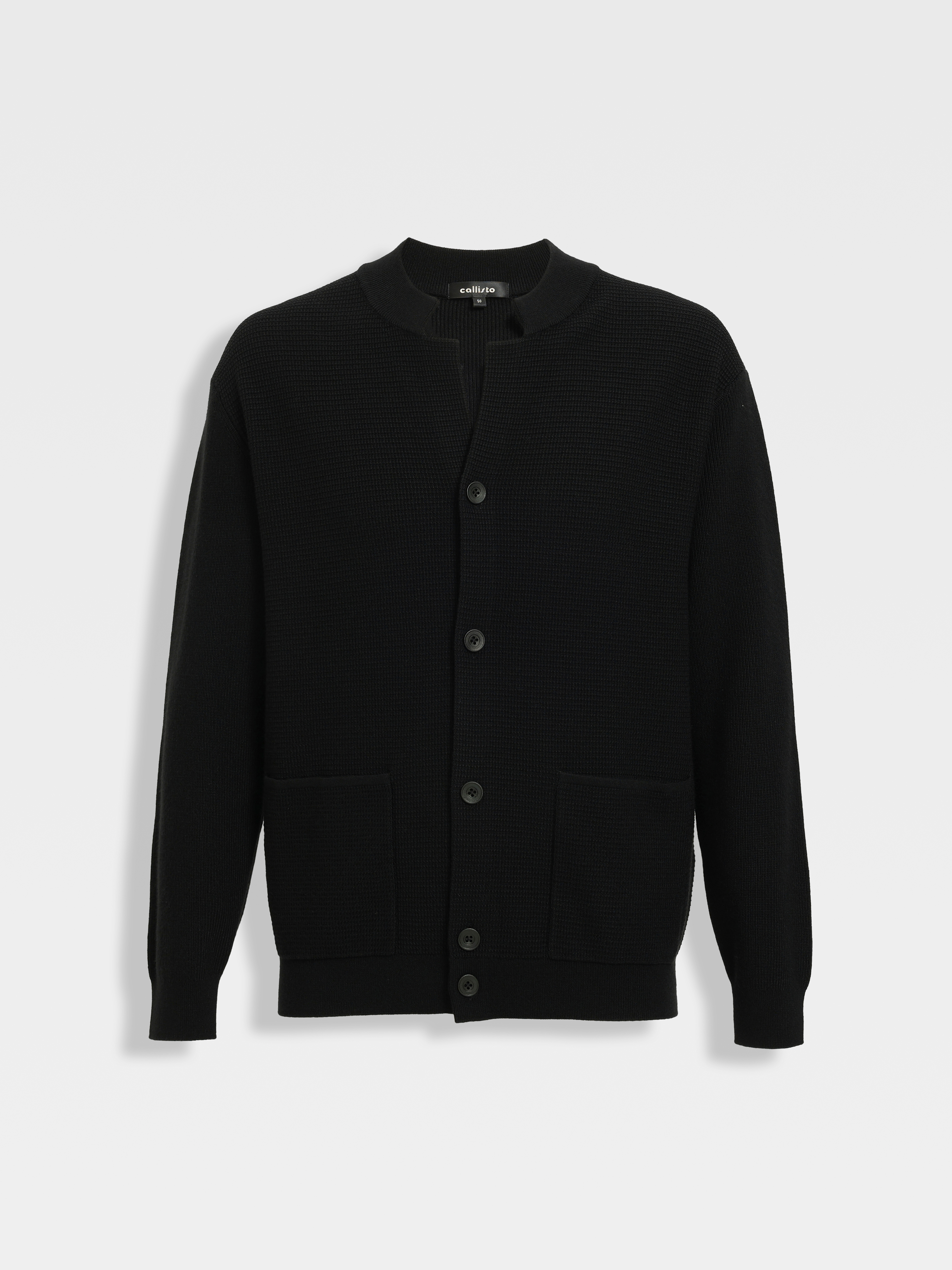 callisto璀璨黑长V小立领针织开衫