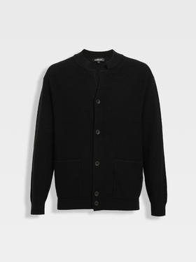 callisto璀璨黑长V小立领针织开衫