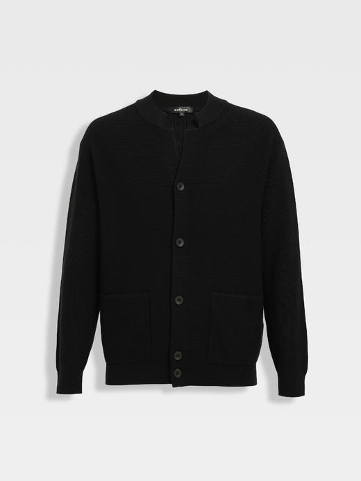 callisto璀璨黑长V小立领针织开衫 商品图0