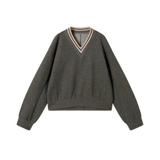 谜底V领卫衣长袖2025冬季新品亲肤舒适H型挺括撞色领女254MV1629 商品图4