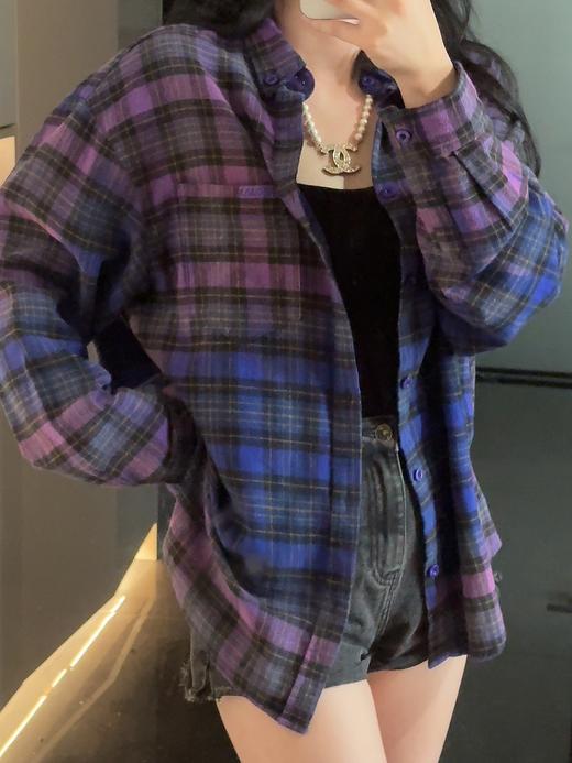 巴家 新款幻紫渐变格纹衬衫(波哥穿M合适,蕾姐L) 商品图4