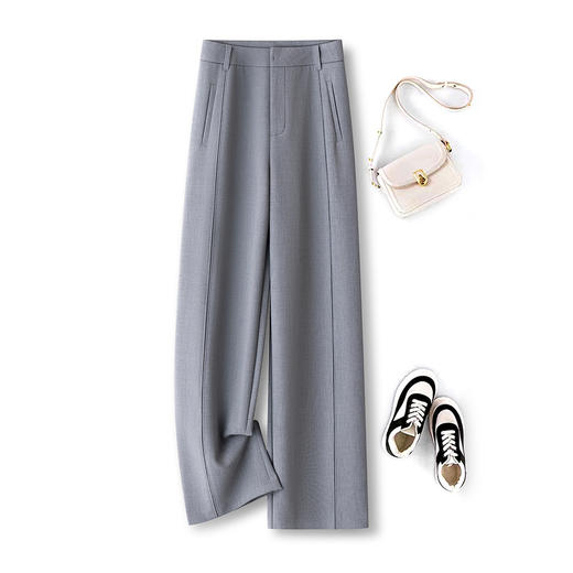 「自」全新升级【铂金会员146/天猫199/差价53】(91834)洛诗琳高级灰西装阔腿裤2025年秋季新款高腰显瘦垂感直筒裤 商品图1