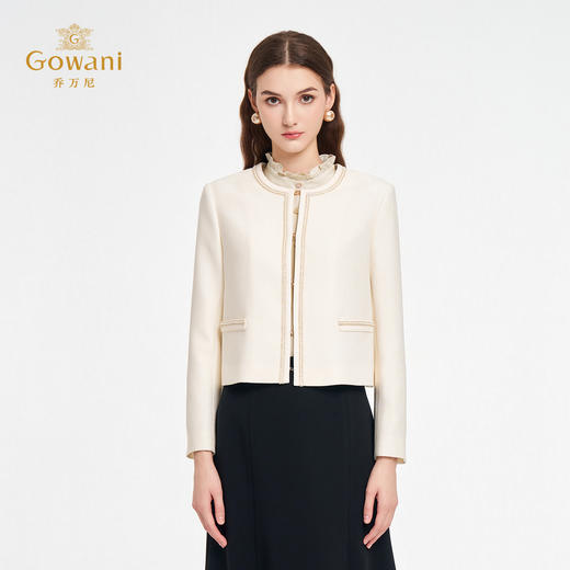 乔万尼新品2025秋优雅肌理感撞色链条设计小香风短款外套ED3B203 商品图1