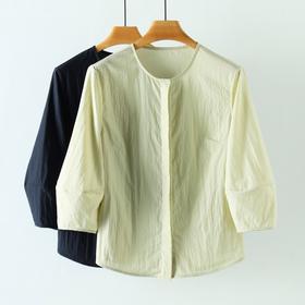 weyo新款夏季女宽松冰丝皱灯笼袖遮肉显瘦圆领衬衫880118