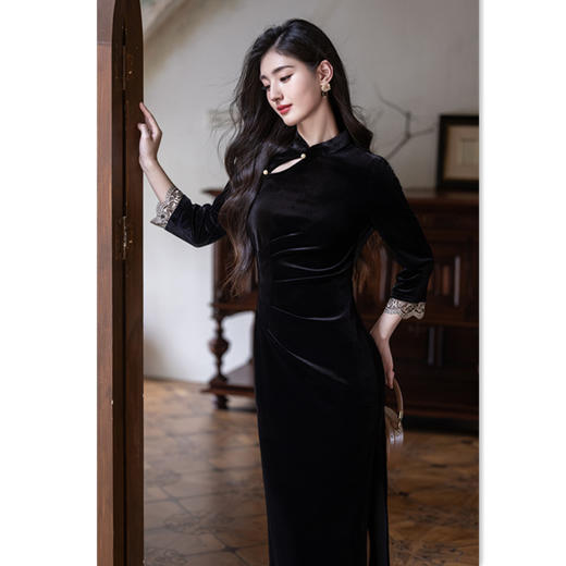 时尚改良新中式，丝绒长款七分袖旗袍GX-211088 商品图3