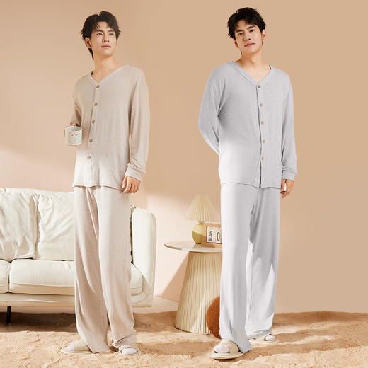 I‘d爱帝男士长袖居家服云感超柔文艺花纱套装 商品图1