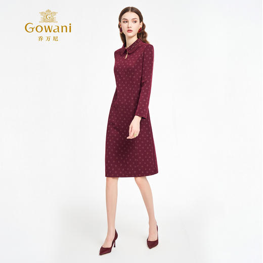 乔万尼2025秋新品复古精致名媛风收腰长袖连衣裙ED3E297 商品图2