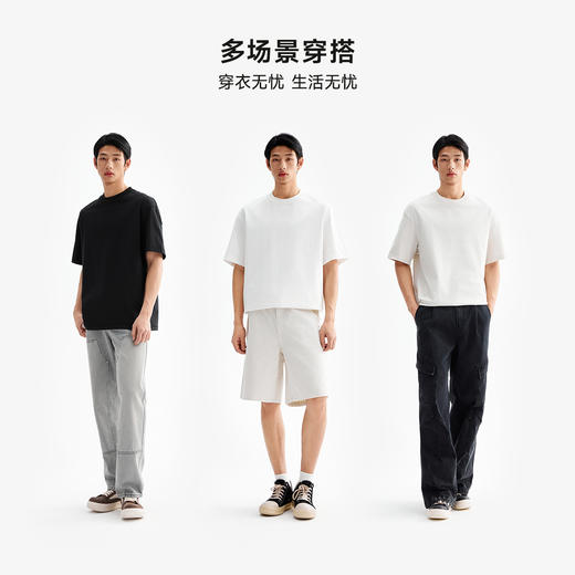 CHINISM赤尘 黑色纯棉短袖T恤男夏季美式重磅五分袖男士休闲半袖 商品图2