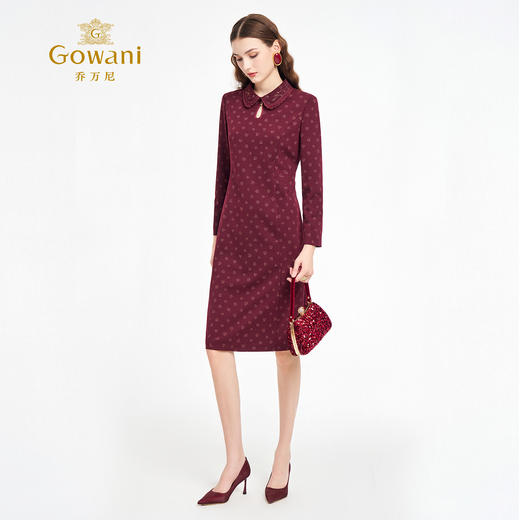 乔万尼2025秋新品复古精致名媛风收腰长袖连衣裙ED3E297 商品图3