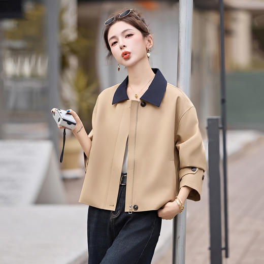 ZYF8879韩系轻奢女装风衣2025秋季新款英伦风拼接条纹长袖百搭中长款外套 商品图1