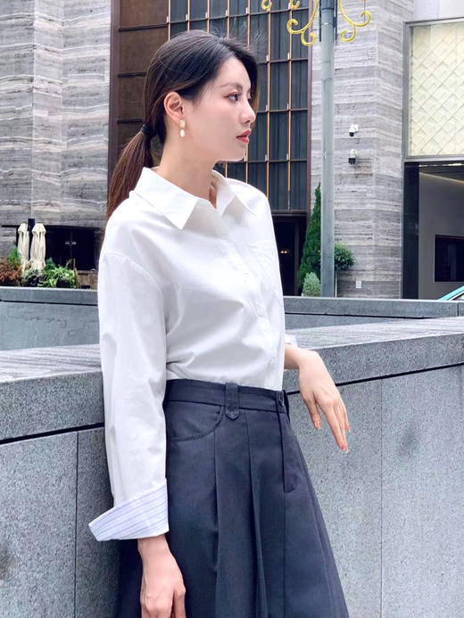 【百图lulu定制】【好心情衬衫】 莱赛尔棉 混纺 爱心刺绣 翻边条纹袖口 长袖衬衫 商品图2