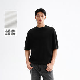 CHINISM赤尘 黑色针织短袖T恤男夏季新款美式宽松五分袖男士半袖