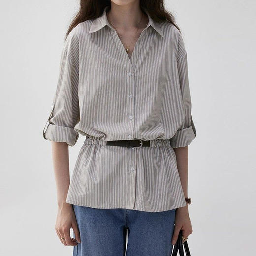馥迦法式气质通勤腰带条纹衬衫 商品图3