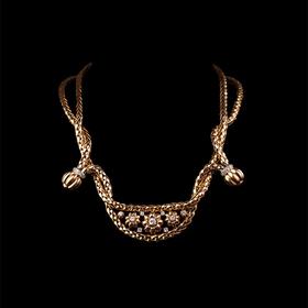 独角鹿西洋古董 1940年代法国珠宝世家Mauboussin出品18K黄金镶嵌钻石花朵造型编织纹理项链