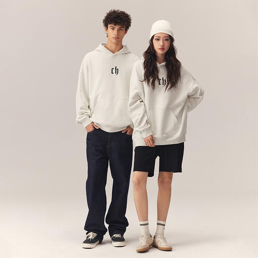 CHINISM CH380g重磅连帽灰色情侣卫衣男春季新款长袖休闲宽松上衣 商品图1