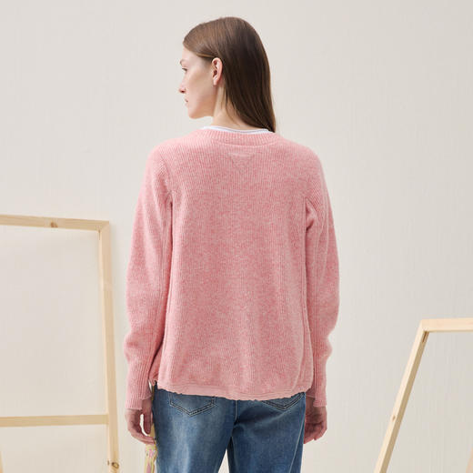 谜底套头针织衫长袖2025冬季新品宽松设计感下摆毛衣女254MZ1860 商品图2