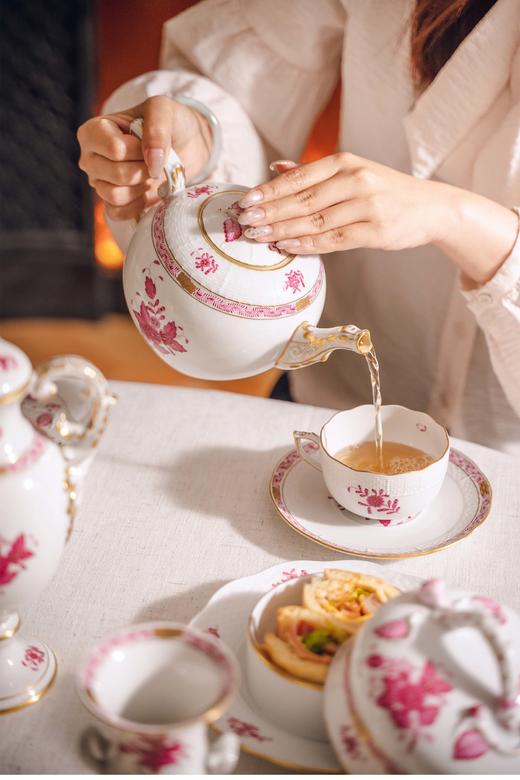 【已售】独角鹿西洋古董 20世纪匈牙利瓷窑出品Apponyi Rosa 玫粉花叶系列主题手绘描金装饰六人下午茶瓷器套件 商品图3