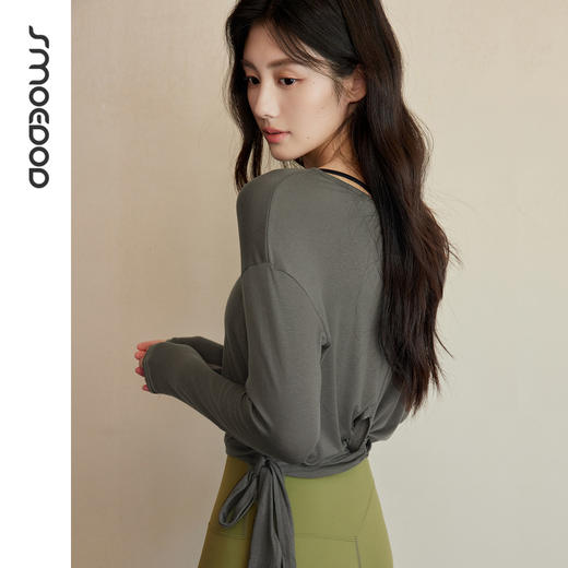 水沐伊朵舒适透气亚麻长袖瑜伽罩衫健身普拉提训练运动上衣50217 商品图3