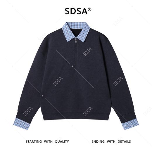 33755SDSA男士秋冬新款痞帅男装潮牌痞帅格子拼接半拉链翻领假两件卫衣 商品图1