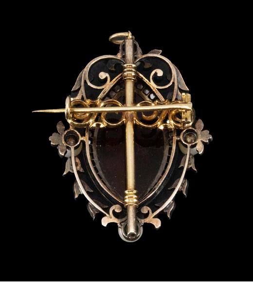 独角鹿西洋古董 19世纪欧洲出品黄金底纯银镶嵌天然海水珍珠钻石及天使奏乐主题卡梅奥玛瑙浮雕胸针/吊坠 商品图5