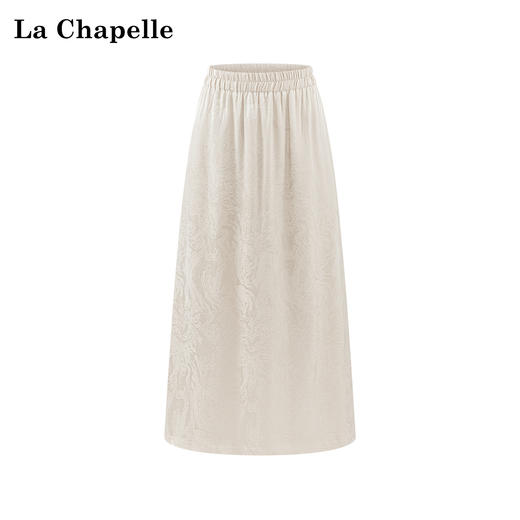 会员福利【高奢提花】拉夏贝尔/La Chapelle立体浮雕新中式开叉半身裙女新款垂感醋酸缎面国风中长裙子 商品图4