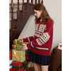 三彩2025冬季新款红色拉链翻领氛围感提花针织衫宽松落肩袖毛衣 商品缩略图3