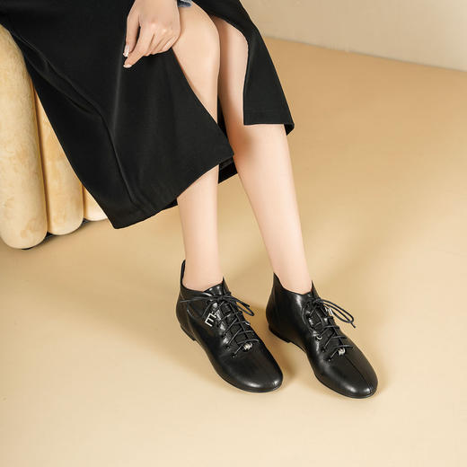 Westory2025年冬季圆头平底休闲踝靴老钱风舒适羊皮短靴W25DS85271 商品图1