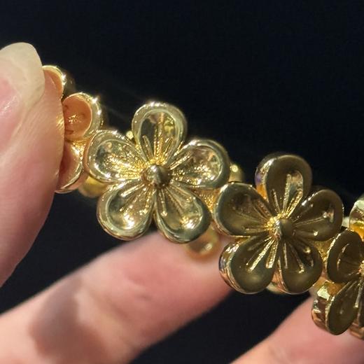 古&法金V金镀真金溜金工艺金色复古花朵手镯 商品图7
