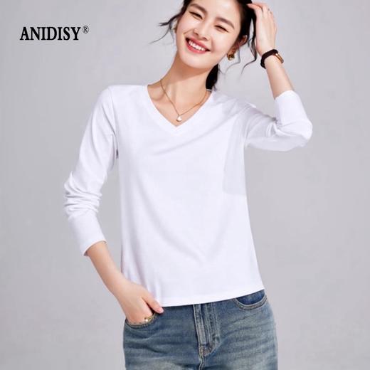 80支丝光棉V领长袖修身套头T恤 商品图1